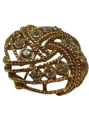 True Vintage Rhinestone Brooch Pin 1.5" Gold-Tone Filigree